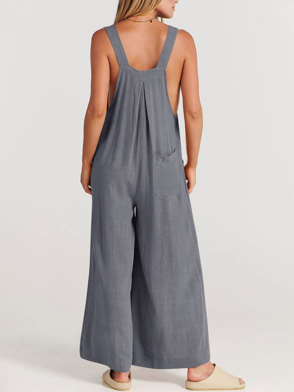 Women's cotton and linen loose casual all-match one-piece wide-leg overalls trousers