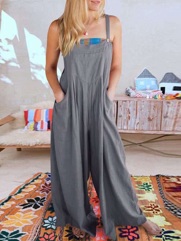 Women's cotton and linen loose casual all-match one-piece wide-leg overalls trousers