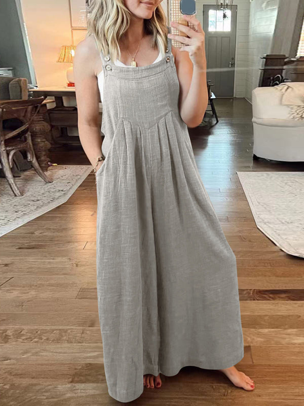 Women's cotton and linen loose casual all-match one-piece wide-leg overalls trousers