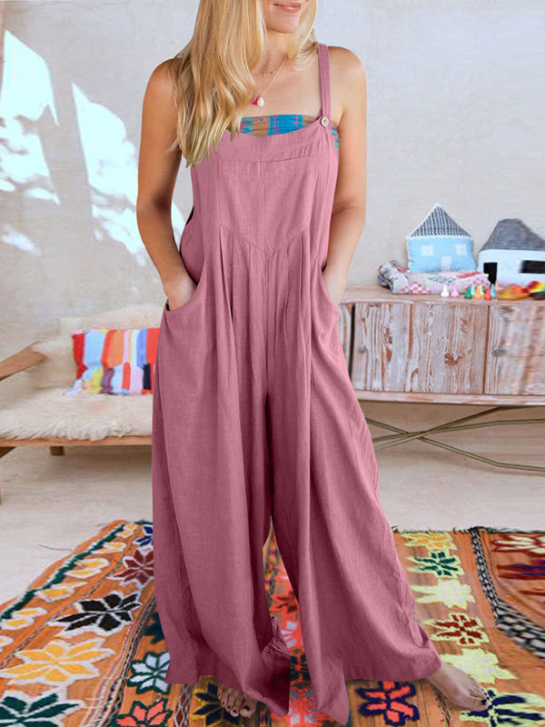 Women's cotton and linen loose casual all-match one-piece wide-leg overalls trousers