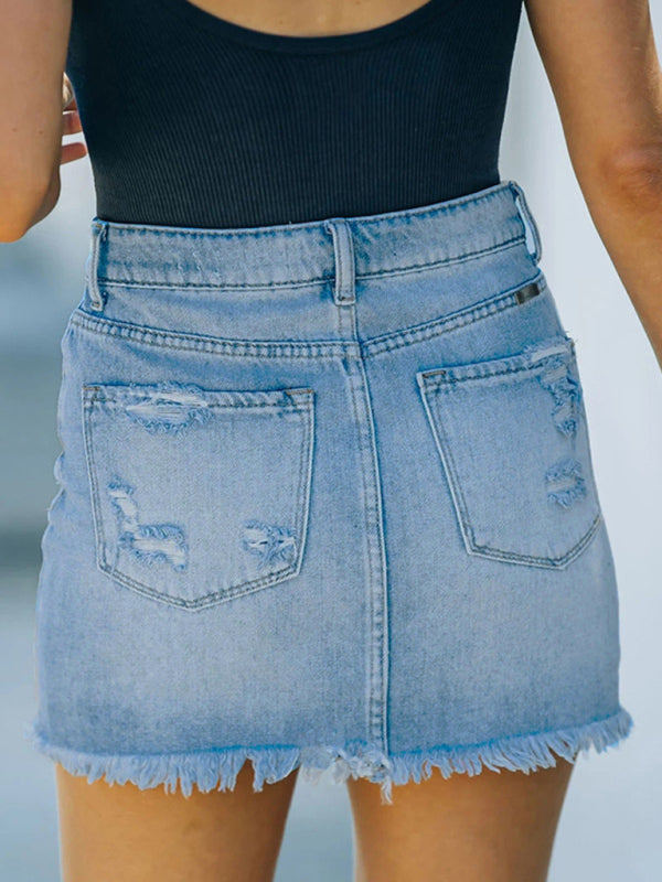 Women's New Casual Ripped Denim Skirt