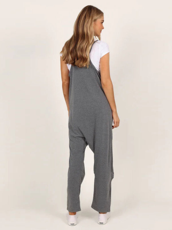 Oversized knit two-pocket fit oversized jumpsuit blue