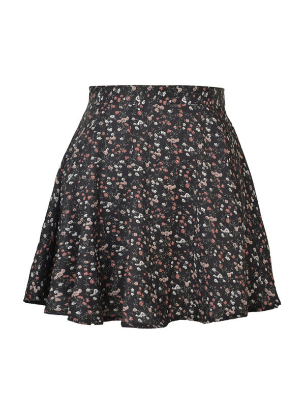 Floral skirt high waist umbrella skirt invisible zipper chiffon printed skirt for women