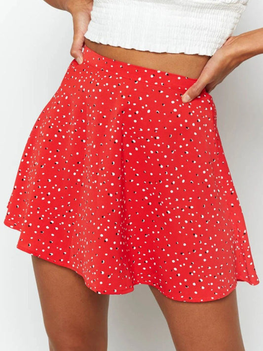 Floral skirt high waist umbrella skirt invisible zipper chiffon printed skirt for women