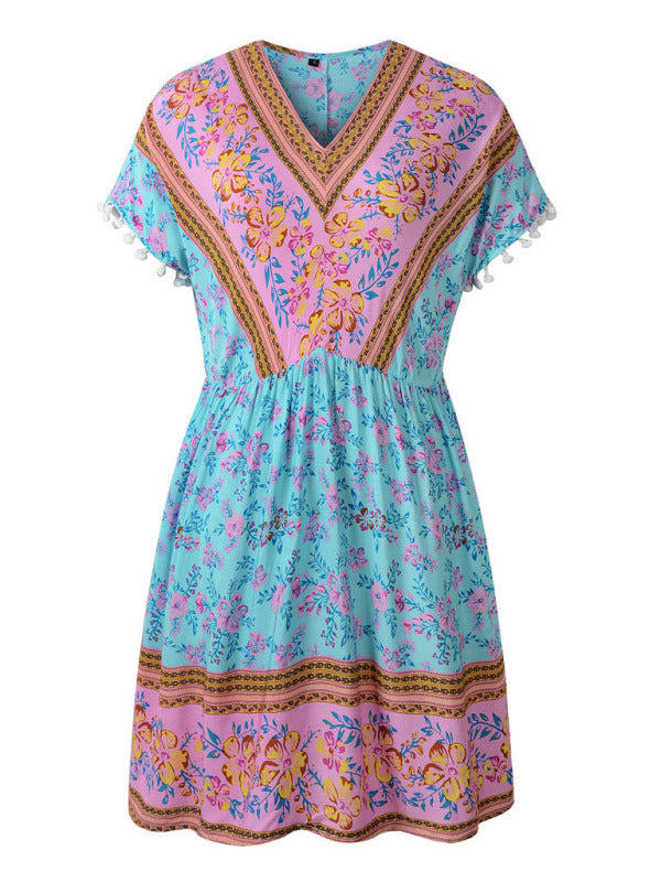 Bohemian Summer Floral Woven Sleeveless Dress