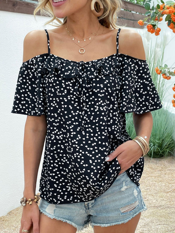 Women's love print off-shoulder short-sleeved top