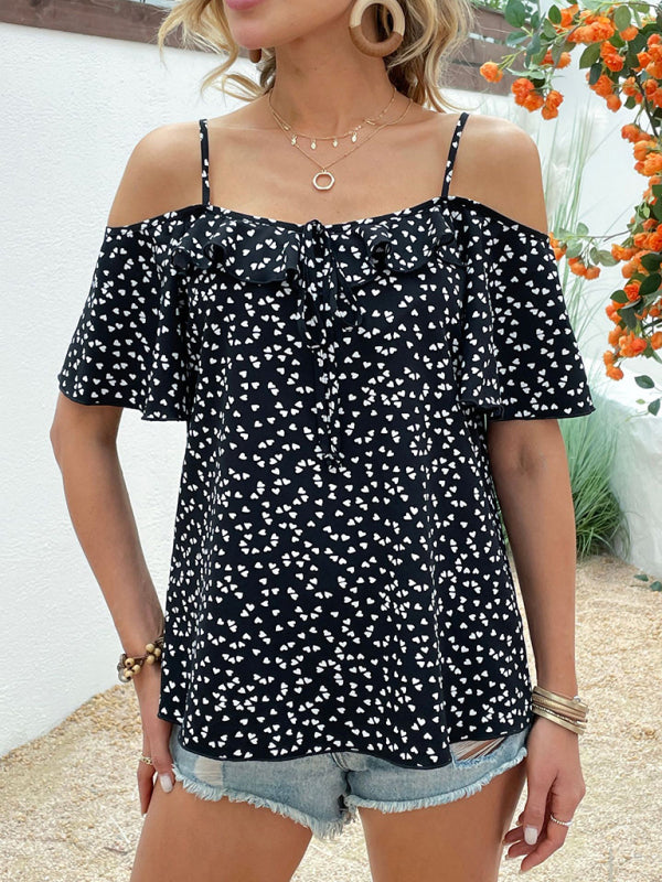 Women's love print off-shoulder short-sleeved top