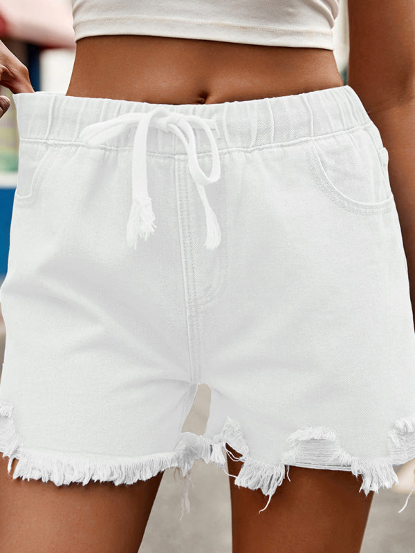 Women's all-match slim elastic waist denim casual shorts