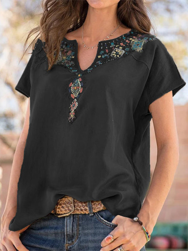 Women's loose western ethnic style top short-sleeved t-shirt