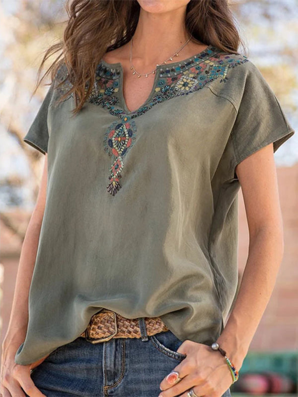 Women's loose western ethnic style top short-sleeved t-shirt