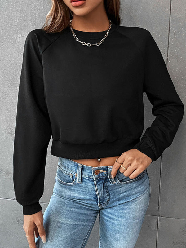 New women's long-sleeved round neck solid color sweater