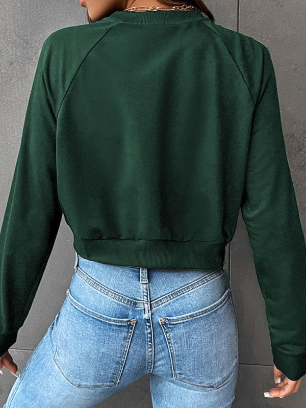 New women's long-sleeved round neck solid color sweater