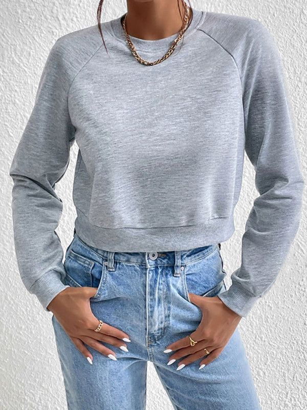 New women's long-sleeved round neck solid color sweater