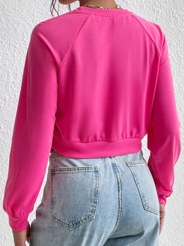 New women's long-sleeved round neck solid color sweater