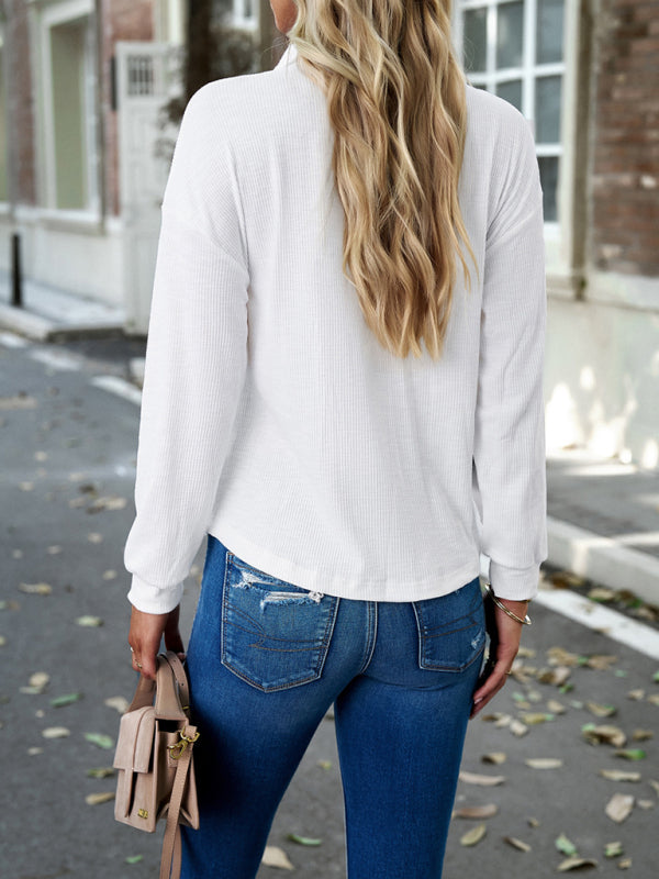 New women's solid color polo collar knitted top