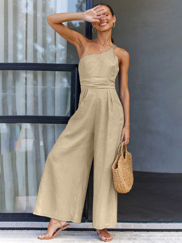 New casual, comfortable and refreshing sleeveless waistless backless loose wide-leg jumpsuit