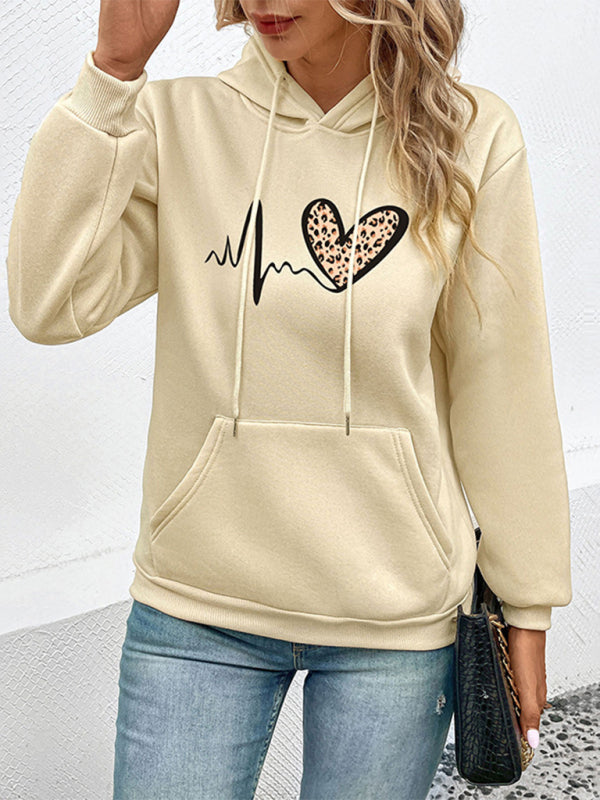 Love Leopard Casual Print Hooded Sweatshirt