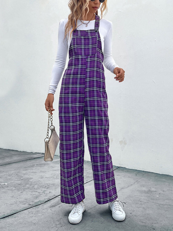 Women's casual plaid overalls jumpsuit