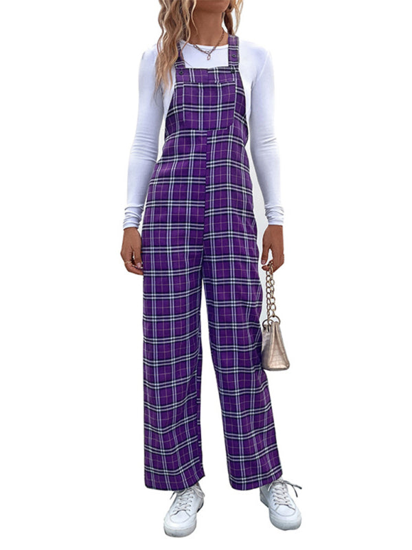 Women's casual plaid overalls jumpsuit