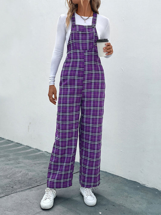 Women's casual plaid overalls jumpsuit