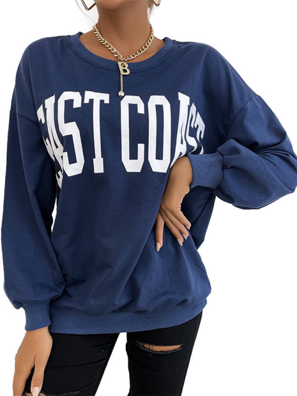 Casual Letter Print Loose Hoodie Top