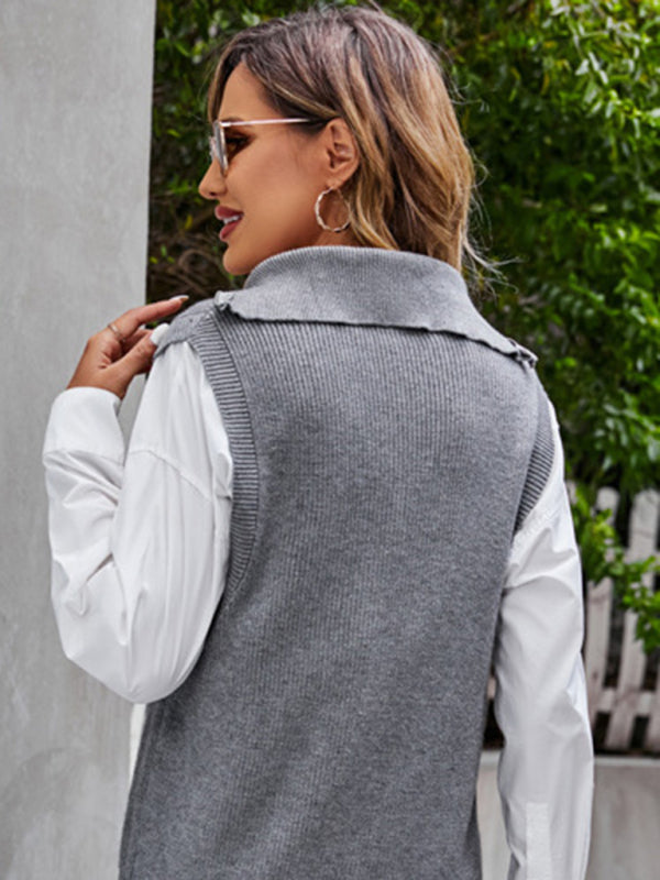 Premium gray V-neck sweater vest new design sleeveless waistcoat top loose pullover vest