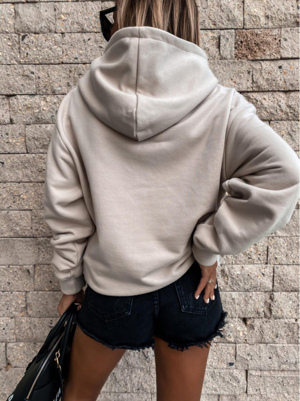 New autumn and winter long-sleeved solid color pullover hooded sweatshirt top