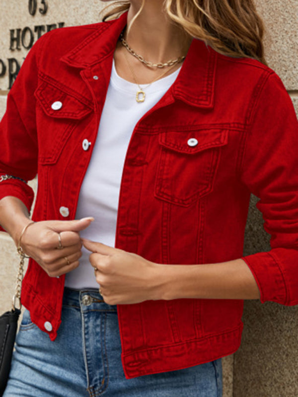 Women's slim lapel regular denim jacket