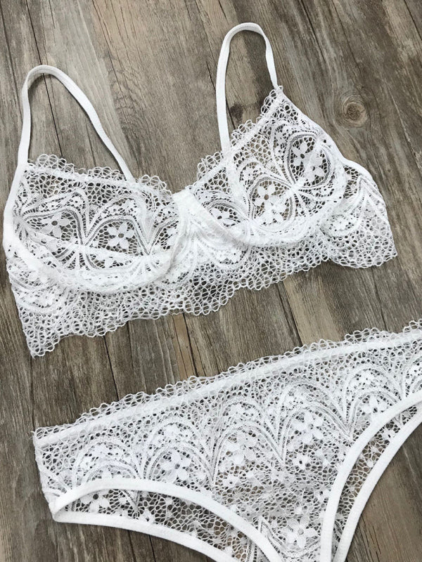 New lace sexy lingerie set solid color eyelash lace set