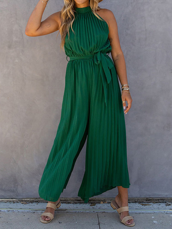 New women's off-shoulder halter neck pleated jumpsuit