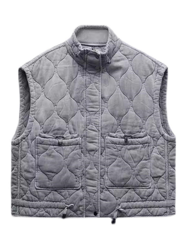 New women's stand collar sleeveless cotton vest vest