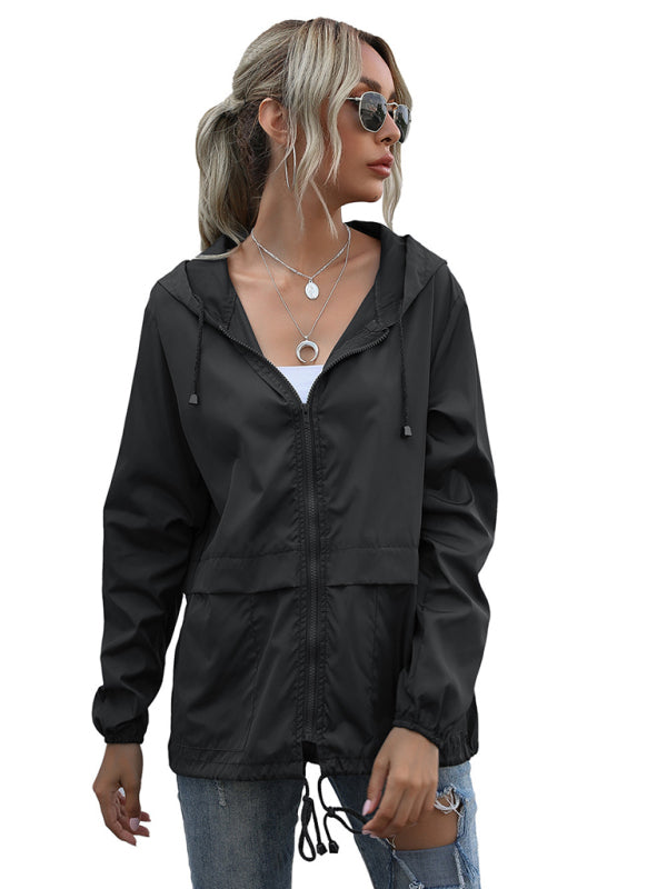 New women's zipper hoodie lightweight outdoor hiking raincoat jacket