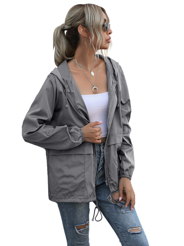 New women's zipper hoodie lightweight outdoor hiking raincoat jacket