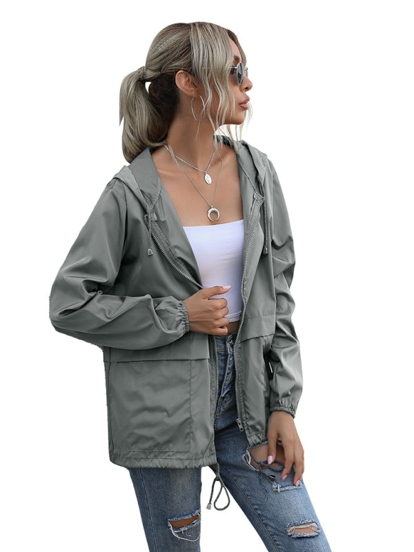 New women's zipper hoodie lightweight outdoor hiking raincoat jacket