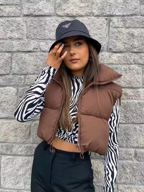 Women's quilted zipper stand collar vest jacket