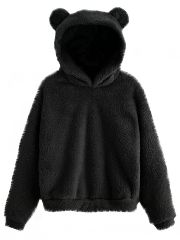 Fur bunny ear hooded warm sweatshirt