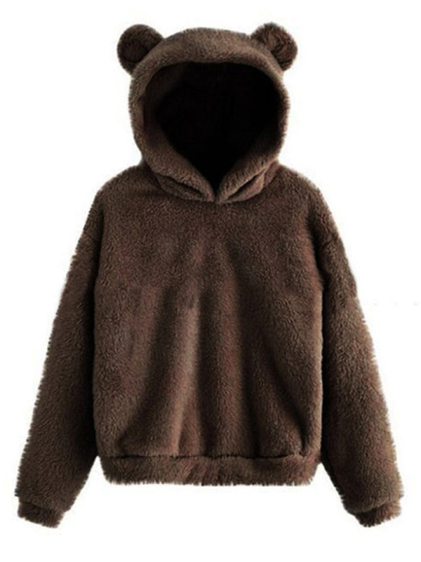 Fur bunny ear hooded warm sweatshirt