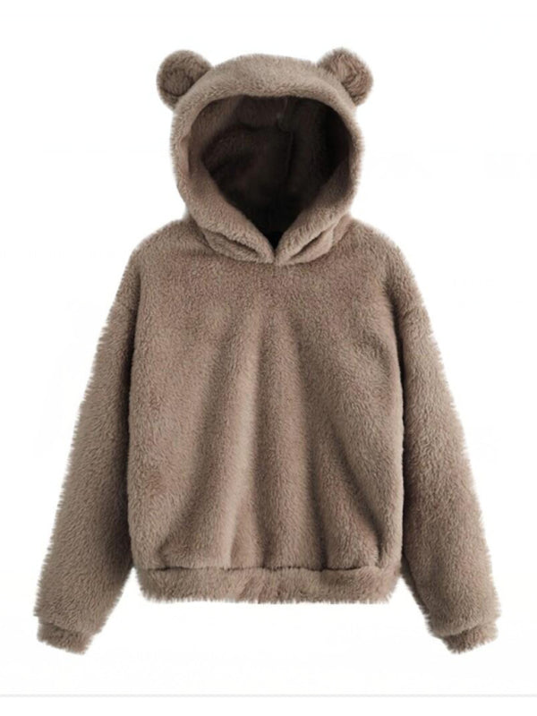 Fur bunny ear hooded warm sweatshirt