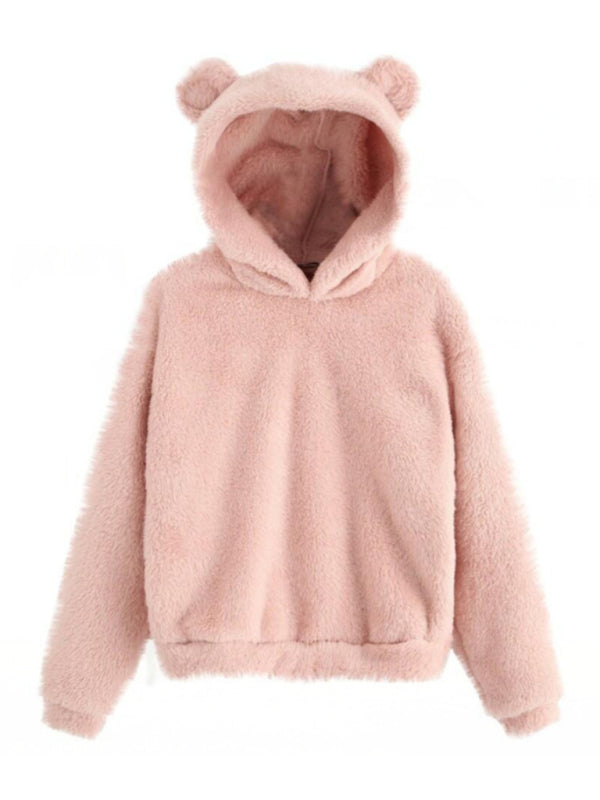 Fur bunny ear hooded warm sweatshirt