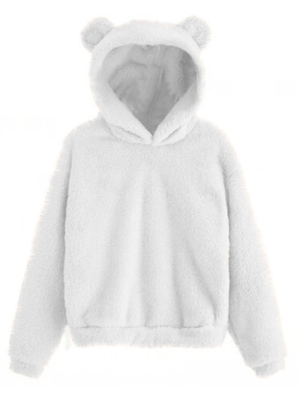 Fur bunny ear hooded warm sweatshirt