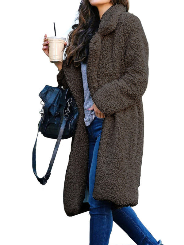 Women's loose long sleeve lapel plush jacket