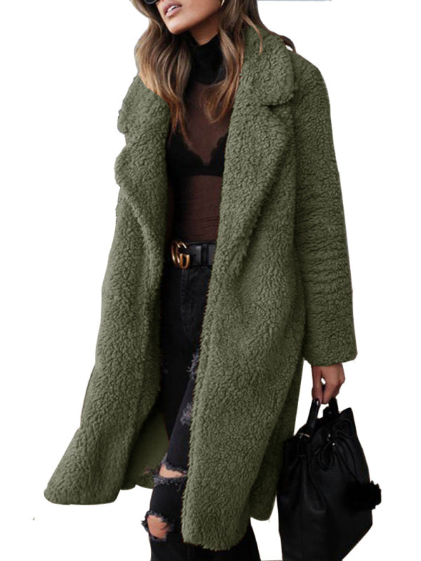 Women's loose long sleeve lapel plush jacket