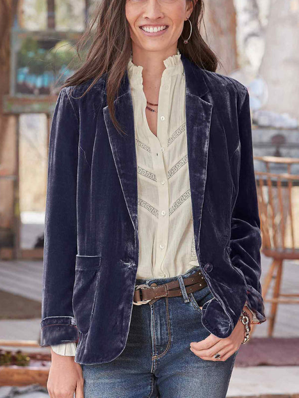 Women's gold velvet casual short lapel blazer