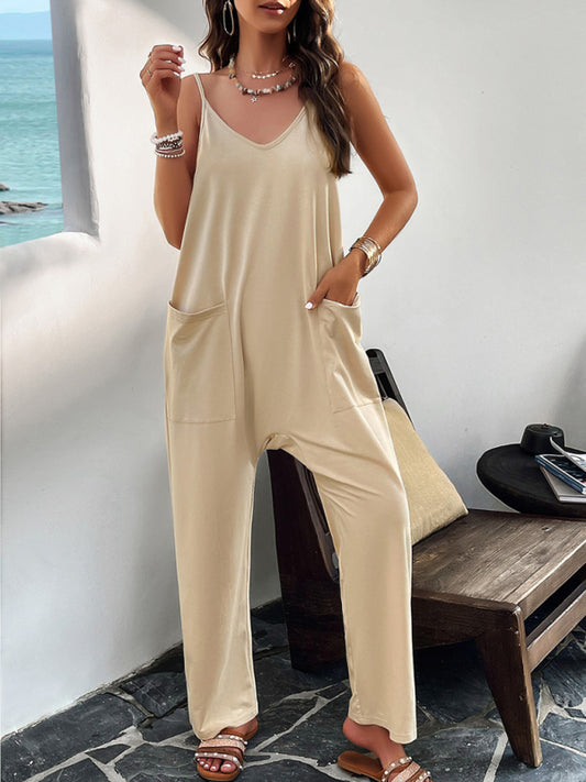 Women's casual solid color slim fit jumpsuit