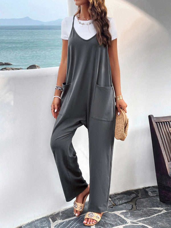 Women's casual solid color slim fit jumpsuit