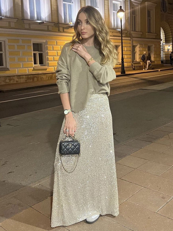 New women's long sleeve top long skirt sequin suit