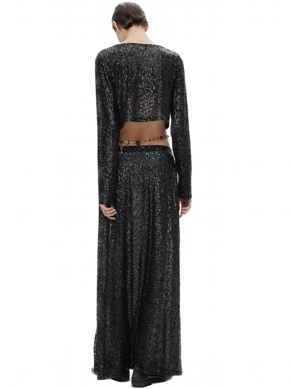 New women's long sleeve top long skirt sequin suit