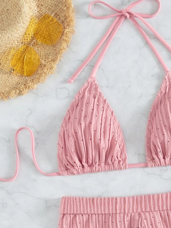 Feminine lace-up textured two-piece bikini