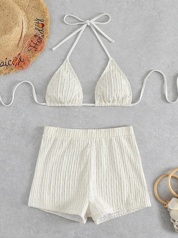 Feminine lace-up textured two-piece bikini