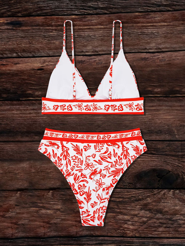 Ladies new orange printed split swimsuit